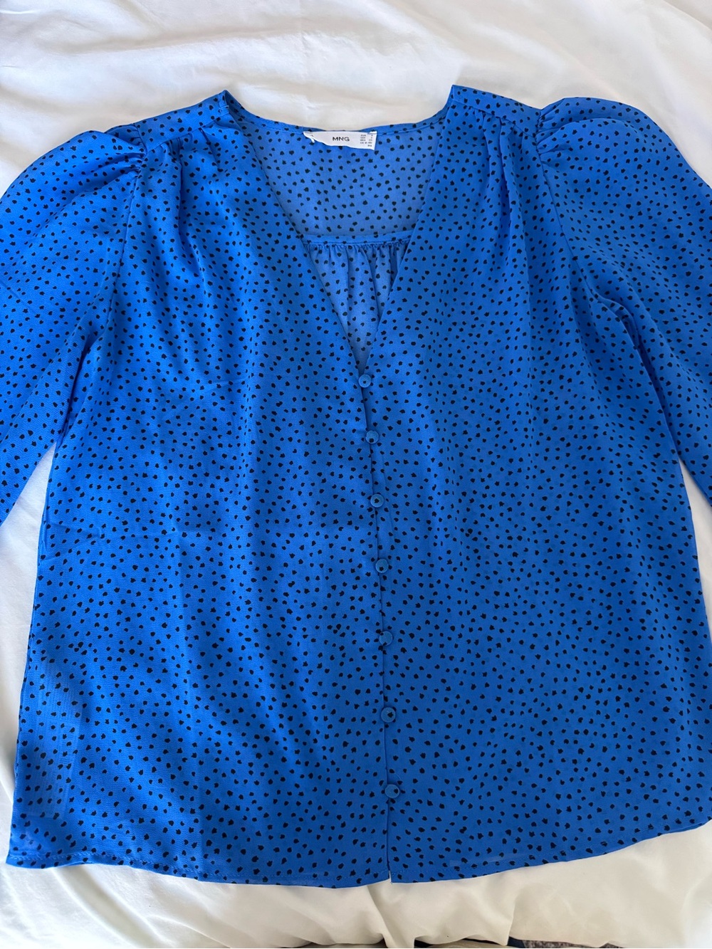 Mango Royal Blue Polka-Dot Button Blouse
